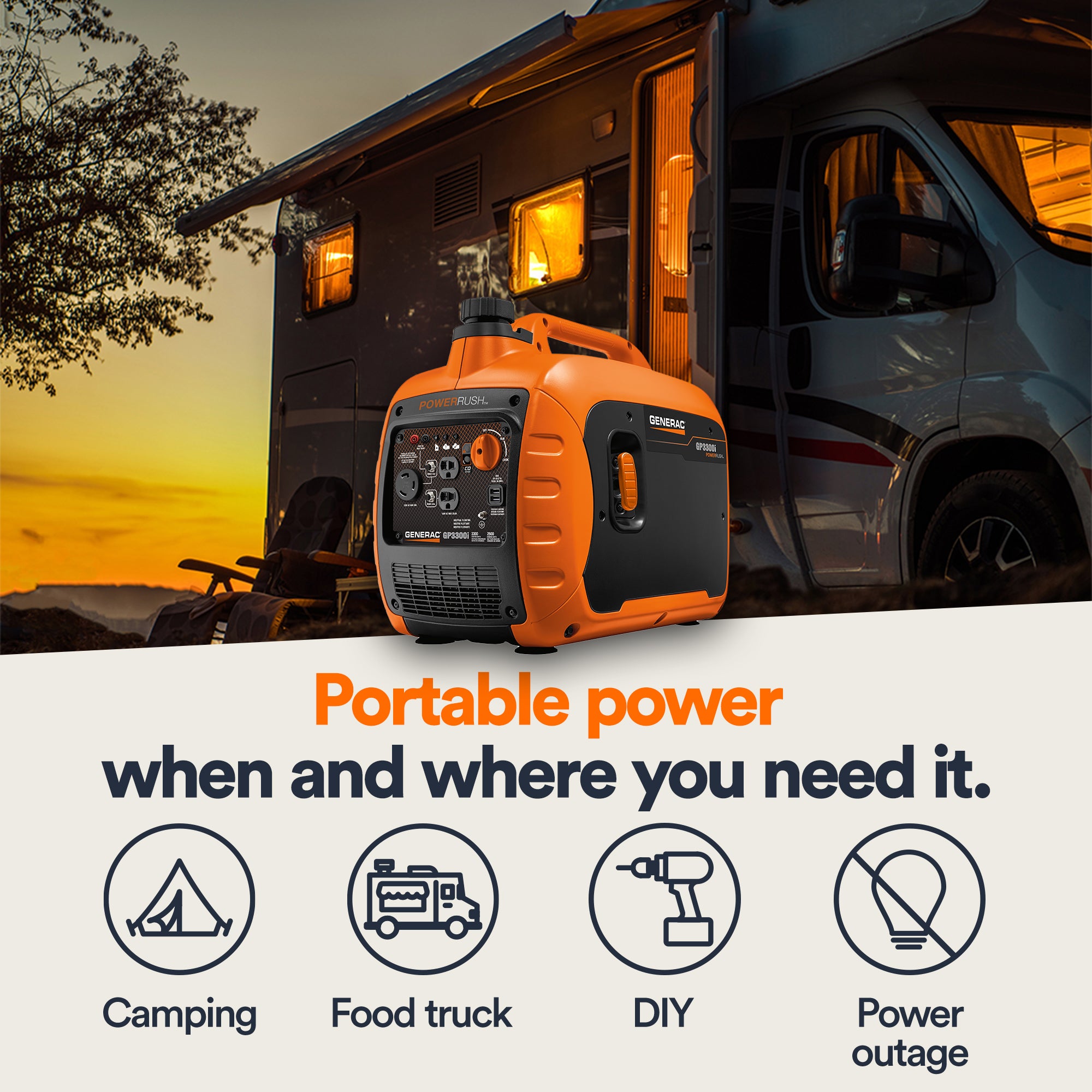 Generac Portable Inverter Generator, 3300i | With COsense | 49ST