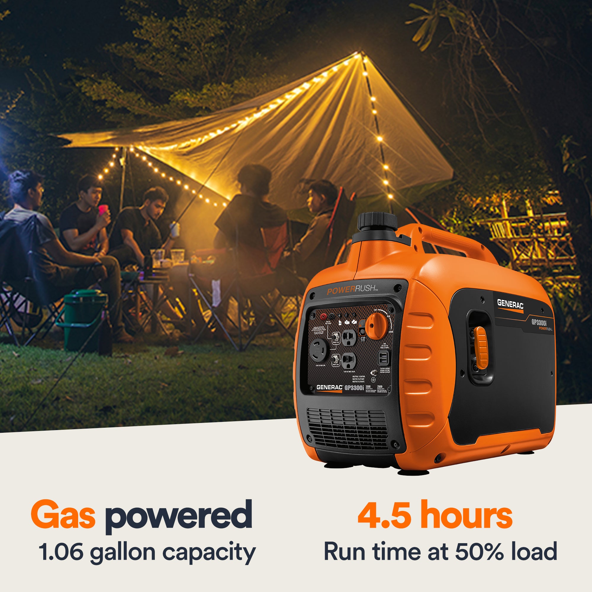 Generac Portable Inverter Generator, 3300i | With COsense | 49ST