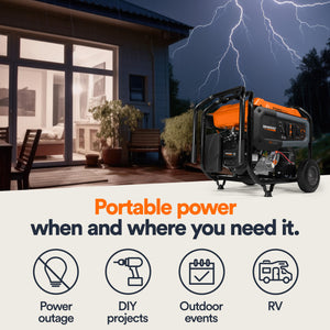 Generac Portable Generator, 8000W | Electric Start with COsense | 49ST/CSA
